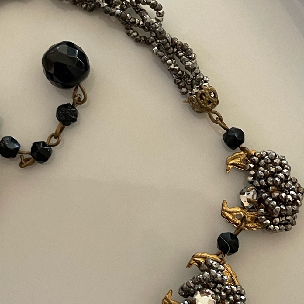 Haskell Diamonte Pearl Gold Filigree Black Pendant Signed Vintage Necklace - Picture 4 of 14